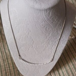 Delicate White Pearl Bar Necklace - 14K White Gold